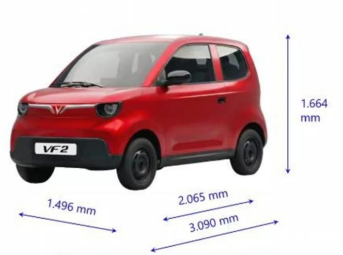 Kích thước VinFast VF2 dài 3.090mm rộng 1.496mm cao 1.664mm
